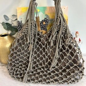 NWOT Monserat De Lucca Large Knotted Boho Braided Macramé Tote Shoulder Bag